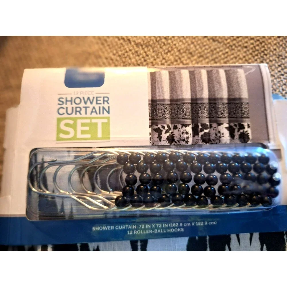 INTERIORS BY DESIGN~13 PIECE~ FABRIC SHOWER‎ CURTAIN SET ~NIP~SIZE 72 X 72